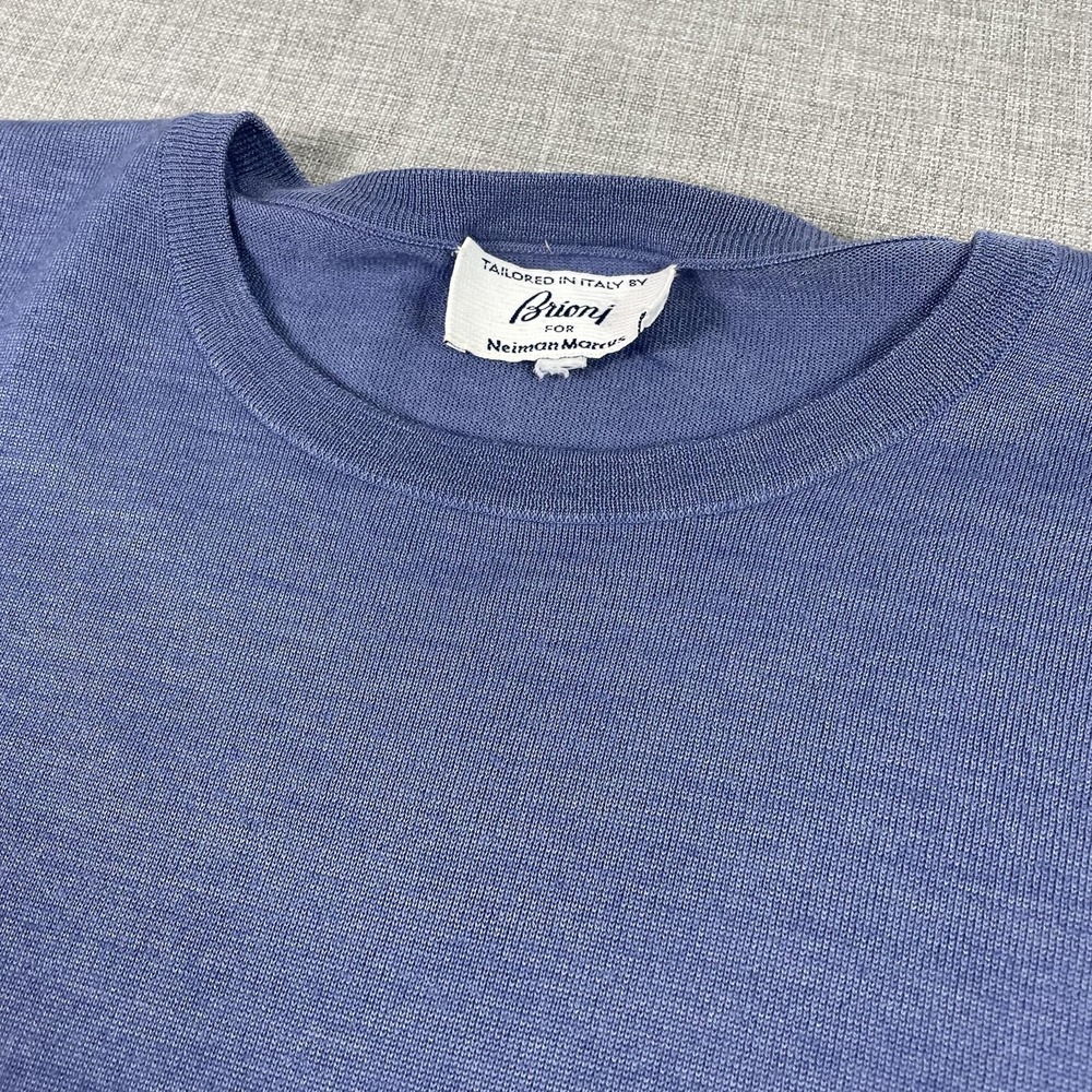 Brioni Sweater Mens Large Blue Crewneck Tight-Knit Pullover Made Italy